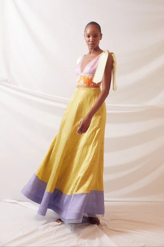 ✨ Colorblock Elegance Maxi Dress 🌸 Bold & Artistic Statement Gown
